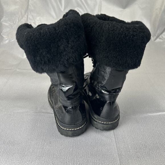 Coach Leonora Black Patent Leather Shearling Snow Boots Women’s 7.5B - Picture 6 of 7